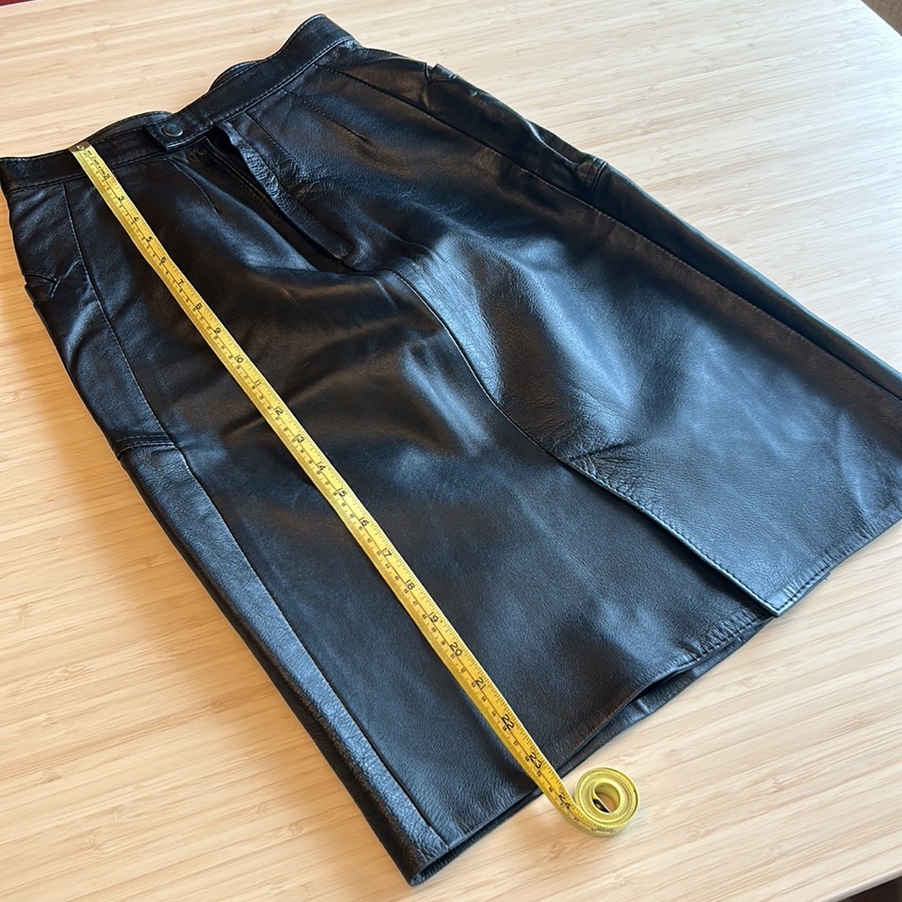 Vintage black leather midi pencil skirt